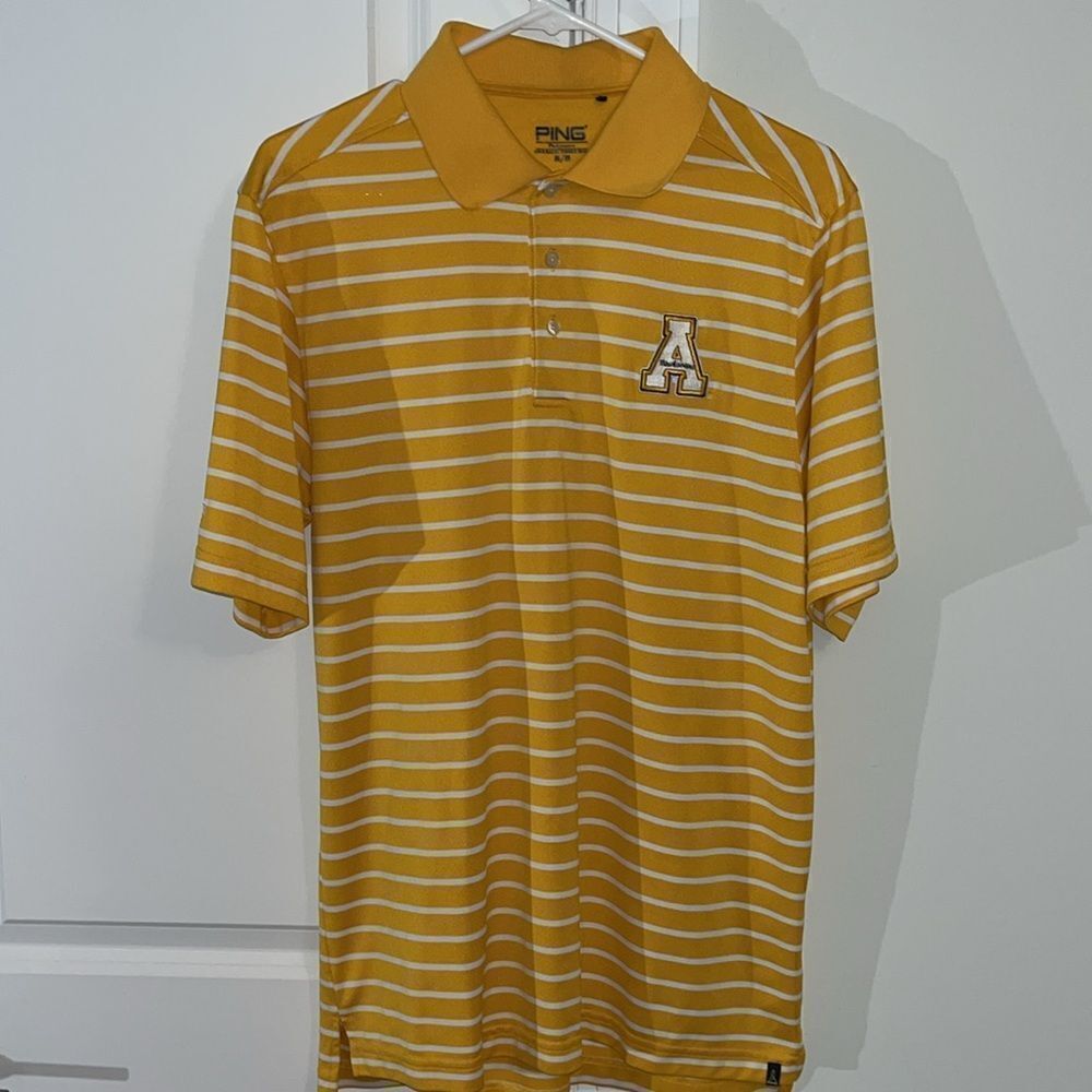 Ping man Appalachian App State Mountaineers golf polo shirt M men’s Gold White